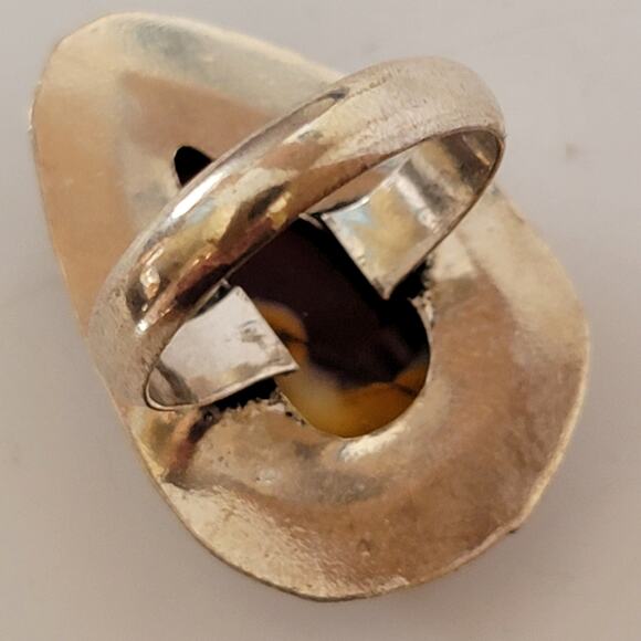 Sterling Silver Yellow and Brown Agate Ring – Statement Jewelry – Size 8.5 - Picture 15 of 15